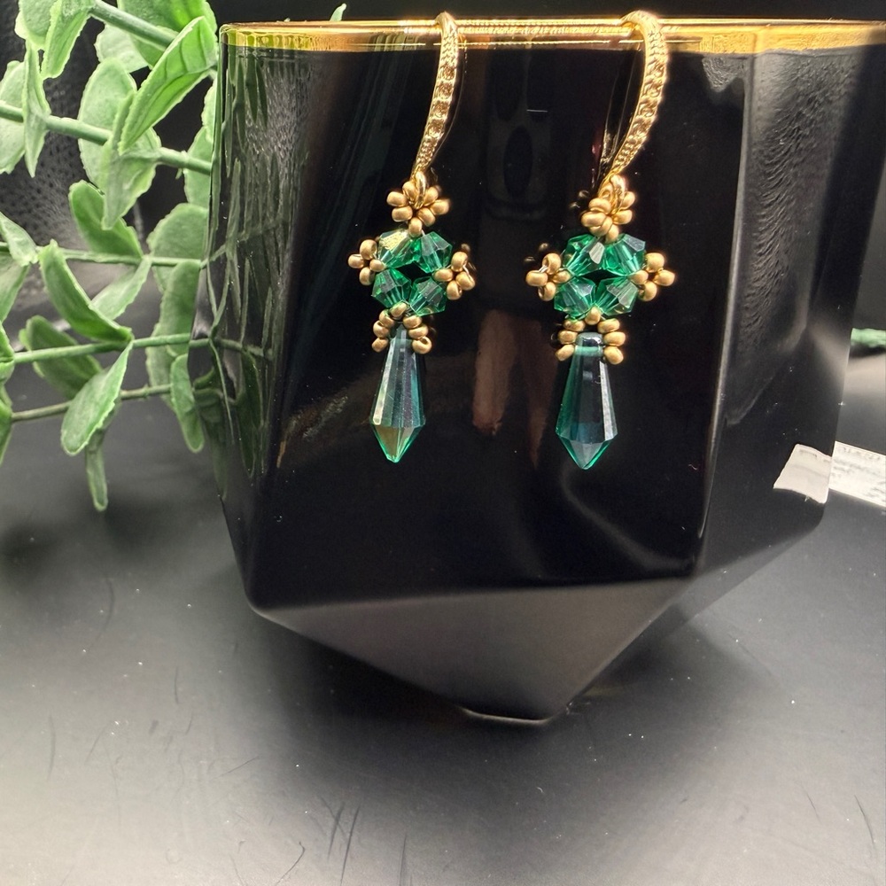 Gold-Tone Emerald Drop Bead Earrings - Women Jewelry